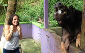 Joy from our Customer Service team sharing a cold-one with a friend in St. Croix, near The Buccaneer.