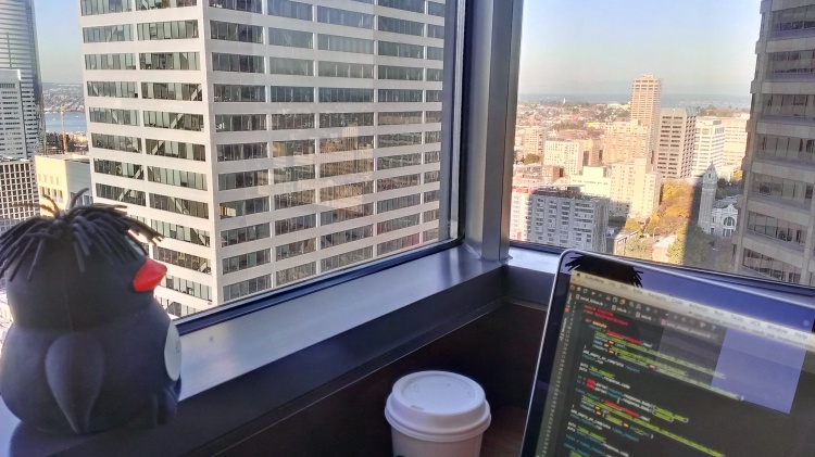 Dan Arrington de-bugs from Starbucks on the 40th floor of the tallest building in Seattle